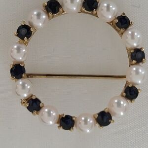 Macy's 14K Gold Brooch with Pearls and Sapphires